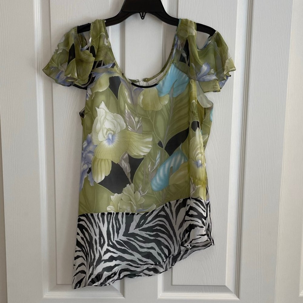 Soft Surroundings Cold Shoulder Floral Silk Top